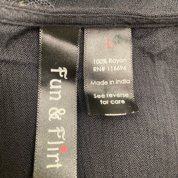 Fun & Flirt Elegant Black Tulle Lace Inserts 3/4 Sleeve Top Size Large - Picture 14 of 16